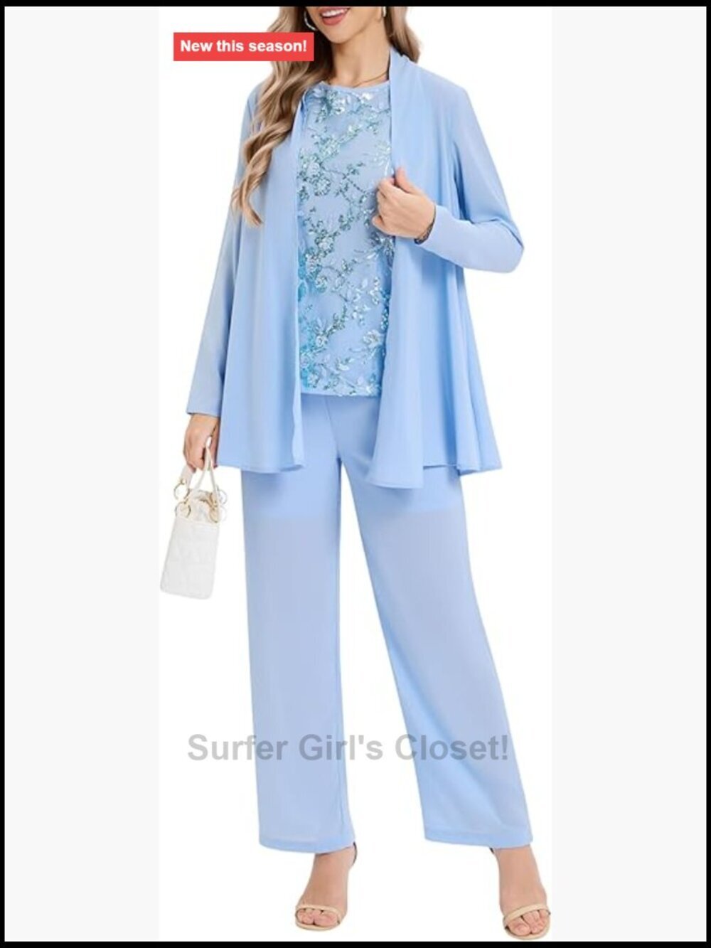 3 Piece Lace Pants Suit Sequin Tank Top Dressy Suit Set Formal Outfit